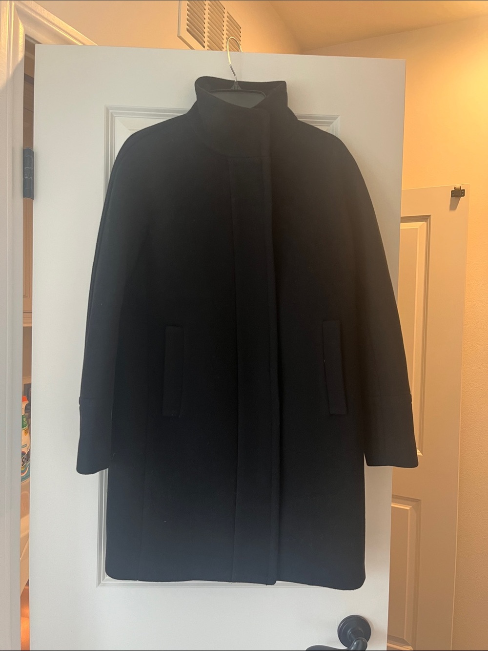 J. Crew Black Wool Cocoon coat in Italian stadium-cloth
